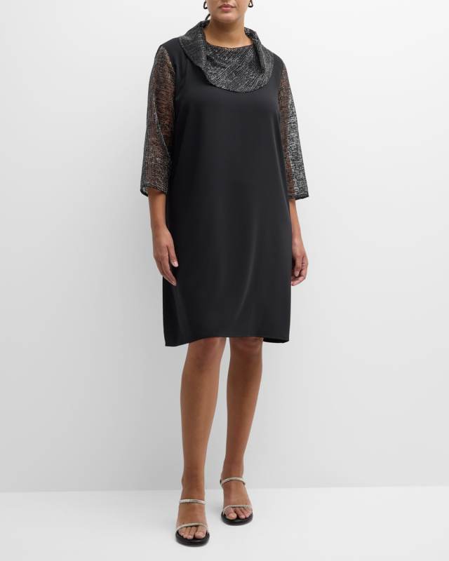 Plus Size Sequin Mesh & Crepe Shift Dress