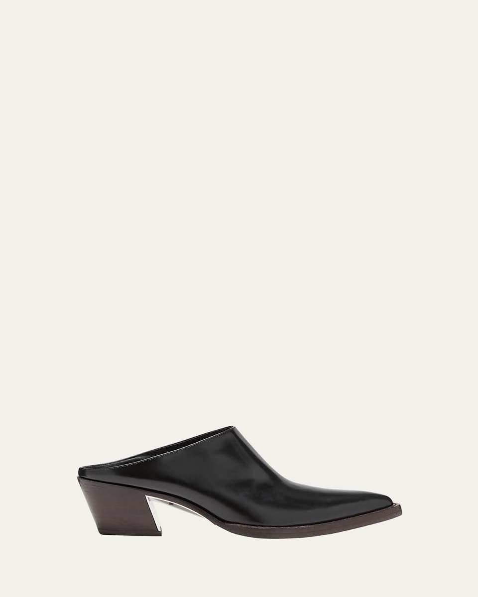 Downtown Calfskin Block-Heel Mules