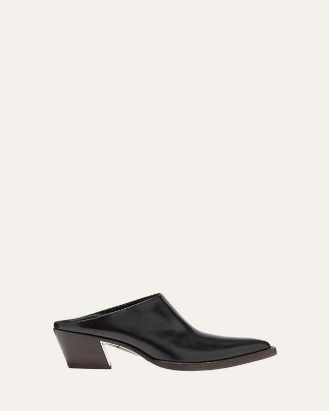 Downtown Calfskin Block-Heel Mules
