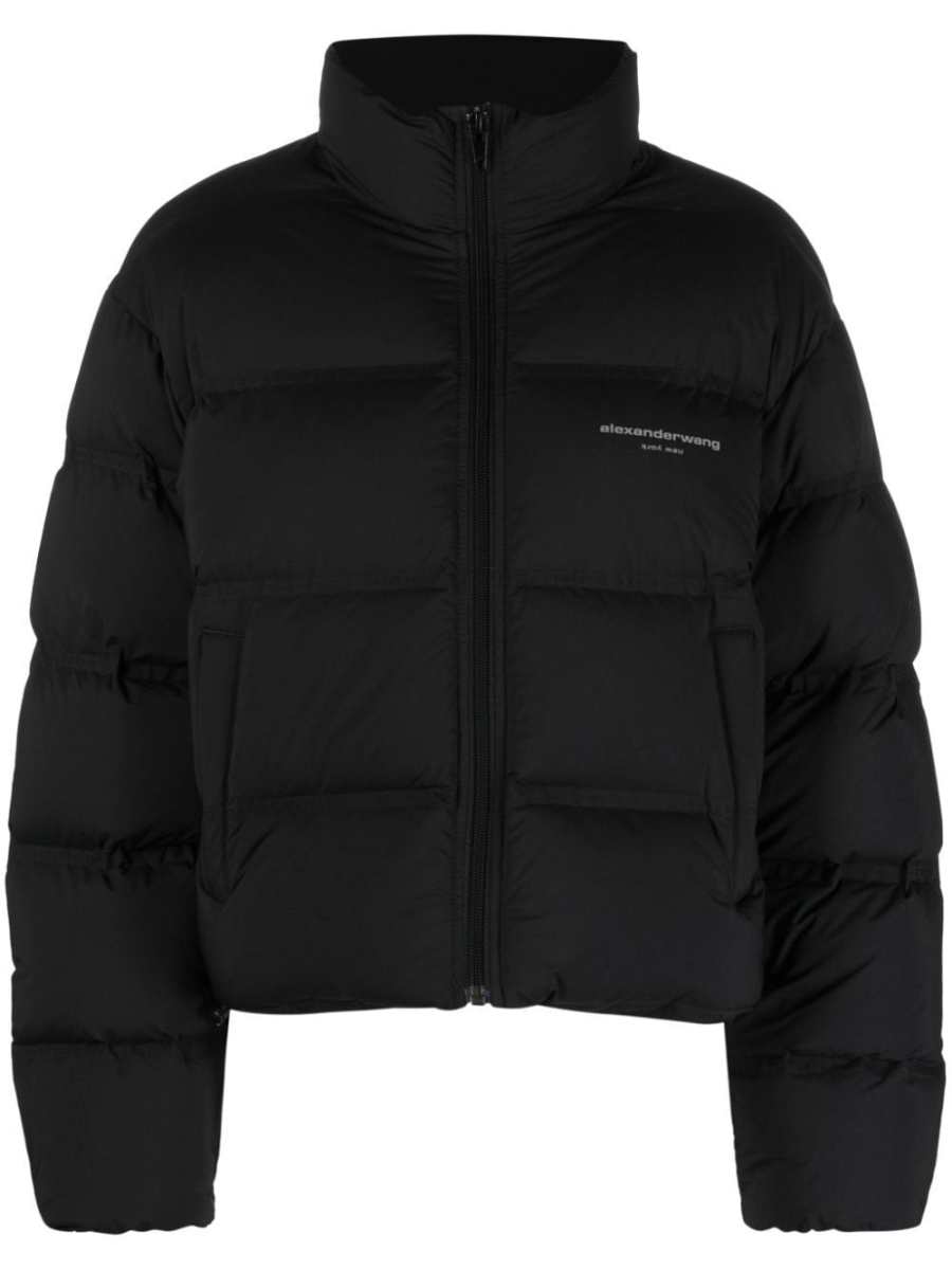 reflective-logo cropped puffer jacket