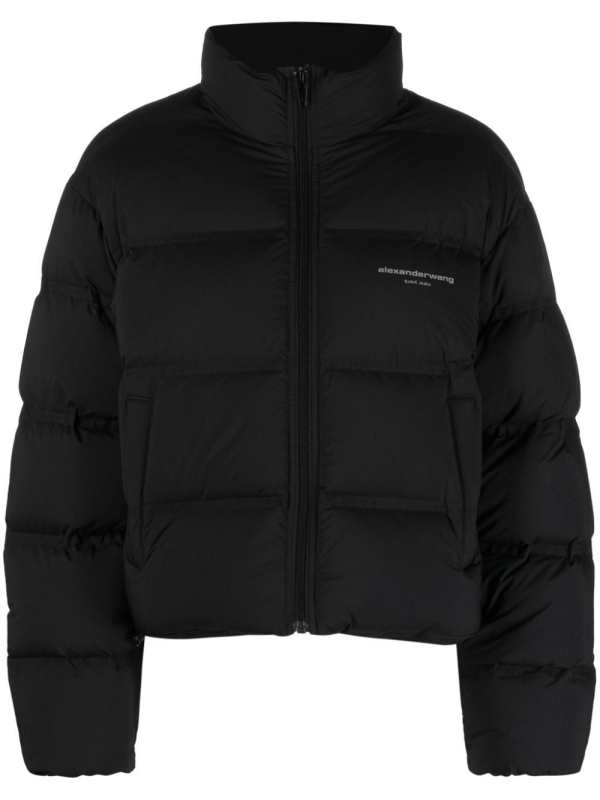 reflective-logo cropped puffer jacket