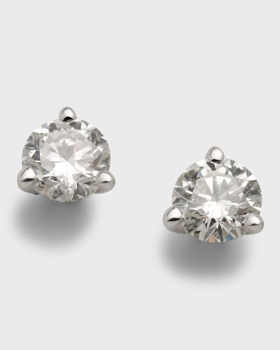 18K White Gold 3-Prong Round Diamond Martini Stud Earrings, 0.75tcw