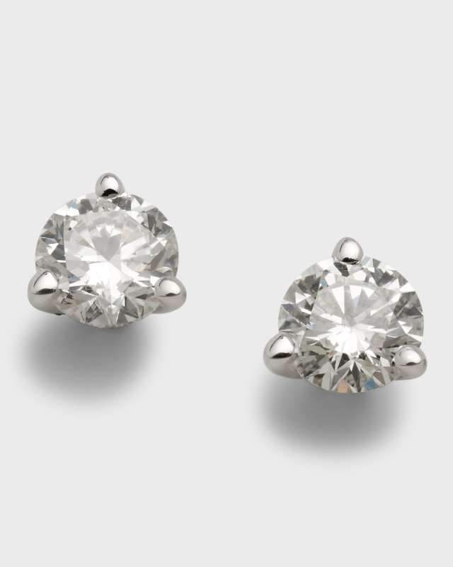 18K White Gold 3-Prong Round Diamond Martini Stud Earrings, 0.75tcw