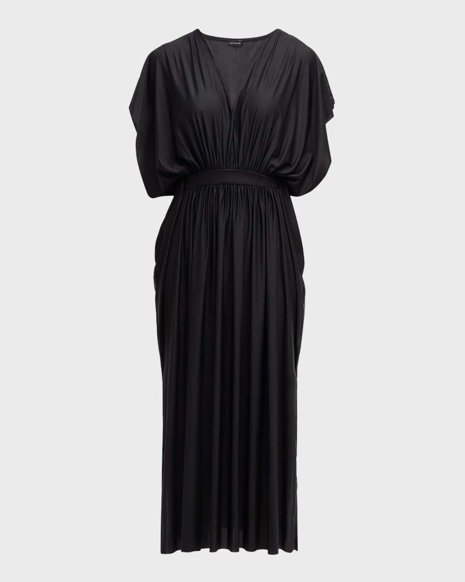 Ruched V-Neck Maxi Dress