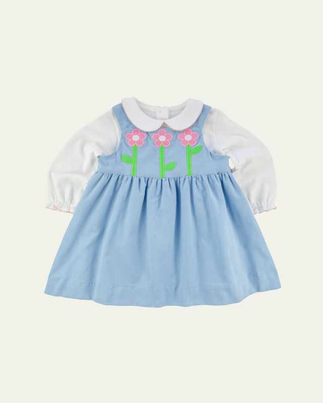 Girl's Flower Embroidered Dress & Blouse Set, Size 2-