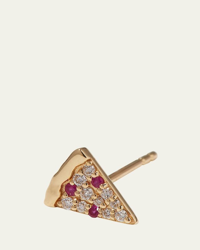 14k Diamond & Ruby Pizza Slice Earring, Single