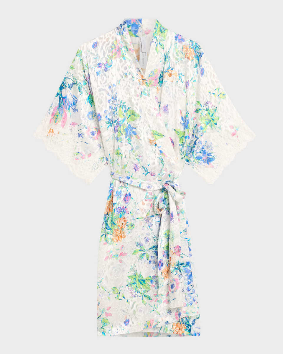 Baisers Legers Floral-Print Lace-Trim Robe