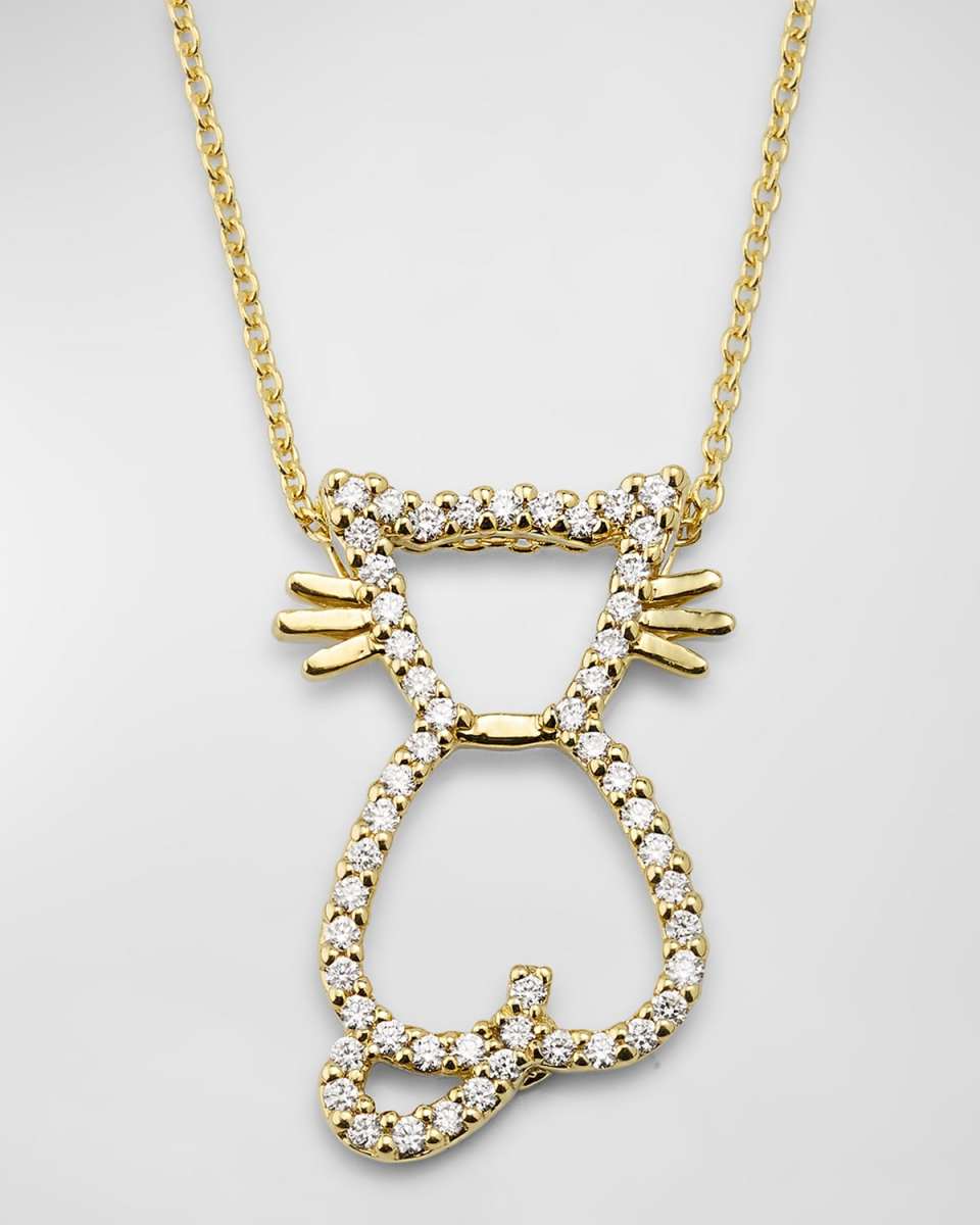 18K Yellow Gold Diamond Cat Necklace