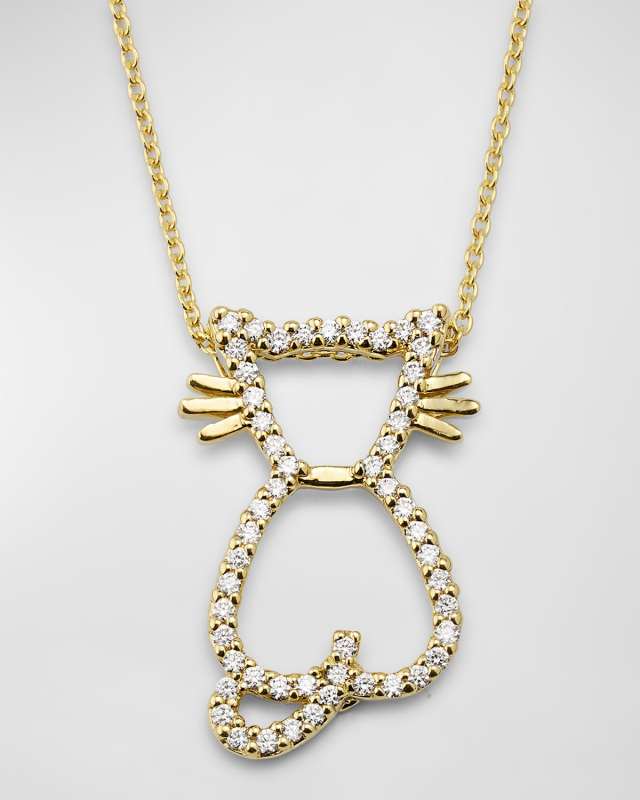 18K Yellow Gold Diamond Cat Necklace