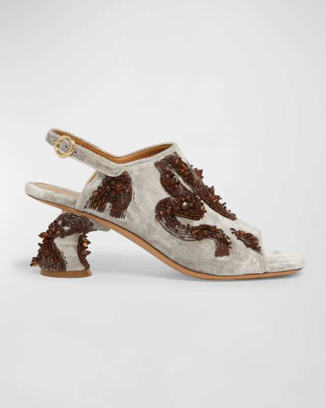 Beaded Velvet Slingback Sandals