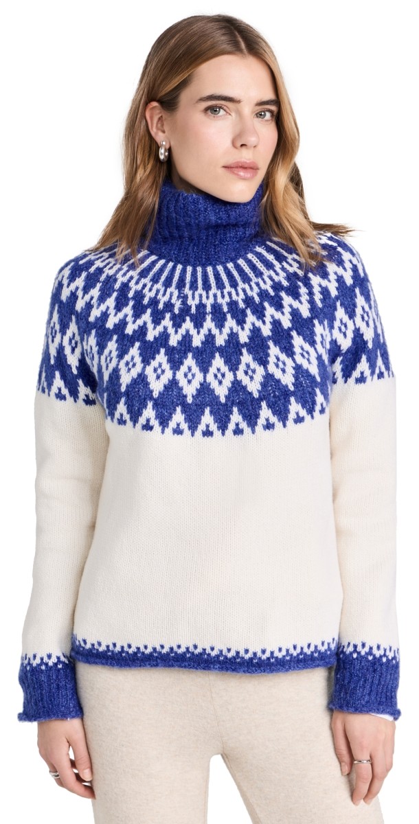 Alex Mill Bailey Fair Isle Turtleneck Blue Combo