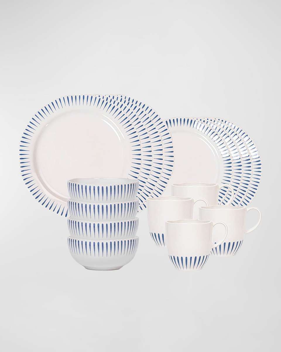Sitio Stripe 16-Piece Place Setting, Delft Blue