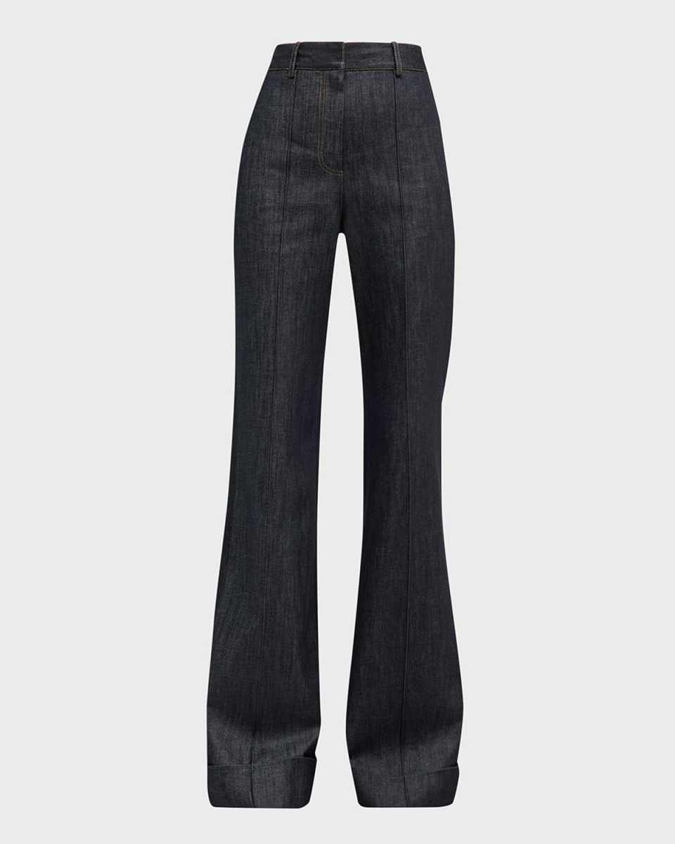 Deeda Wide-Leg Rolled-Hem Dark Rinse Denim Pants