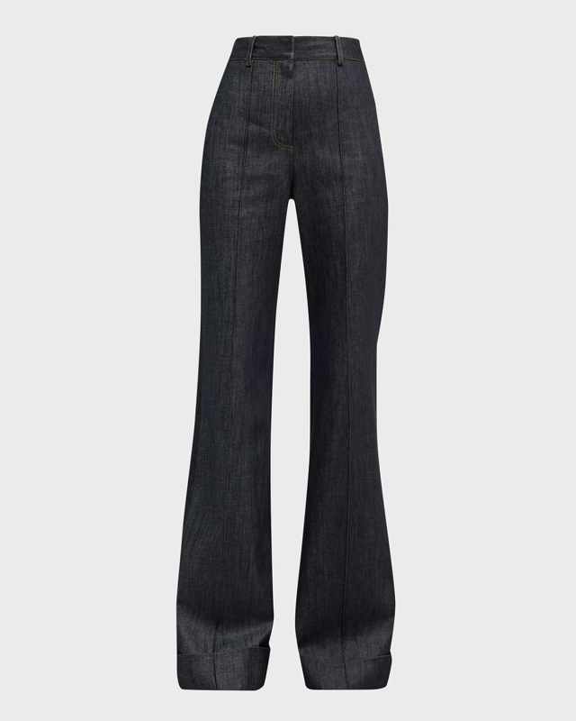 Deeda Wide-Leg Rolled-Hem Dark Rinse Denim Pants
