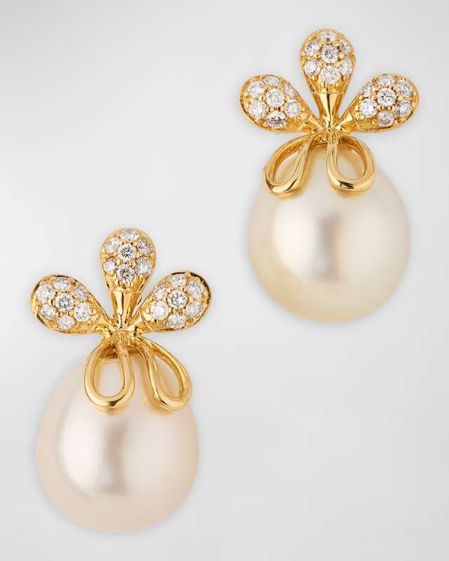 18K Diamond and 10-11mm South Sea Pearl Earrings