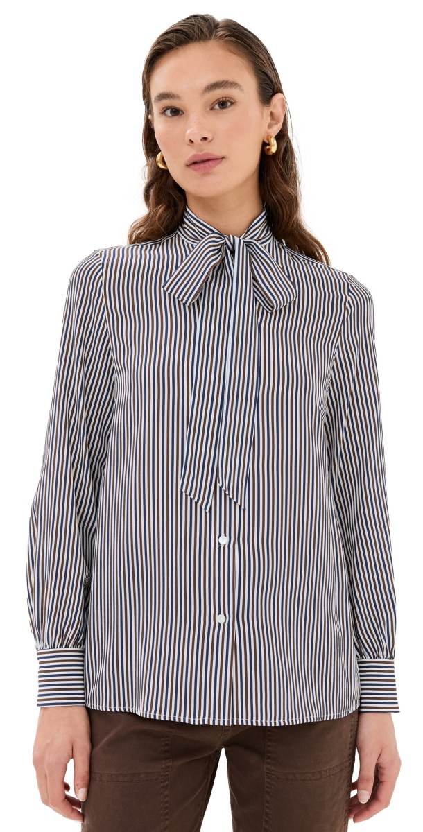 Nili Lotan Carina Top Ivy/Brn/Navy Stripe