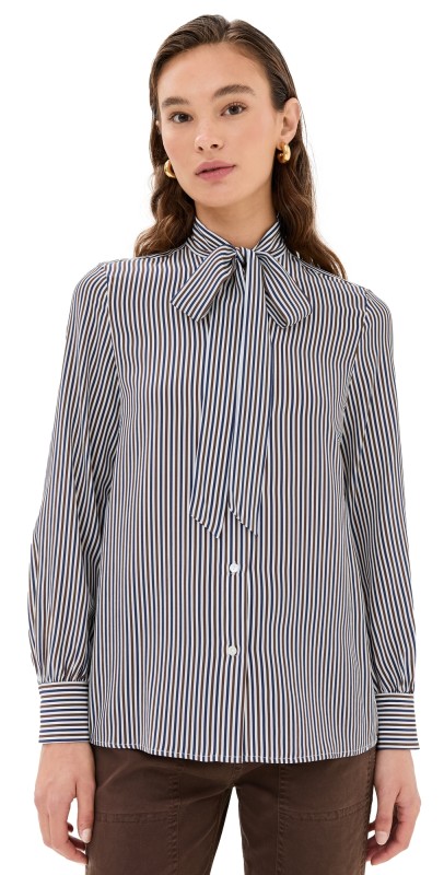 Nili Lotan Carina Top Ivy/Brn/Navy Stripe
