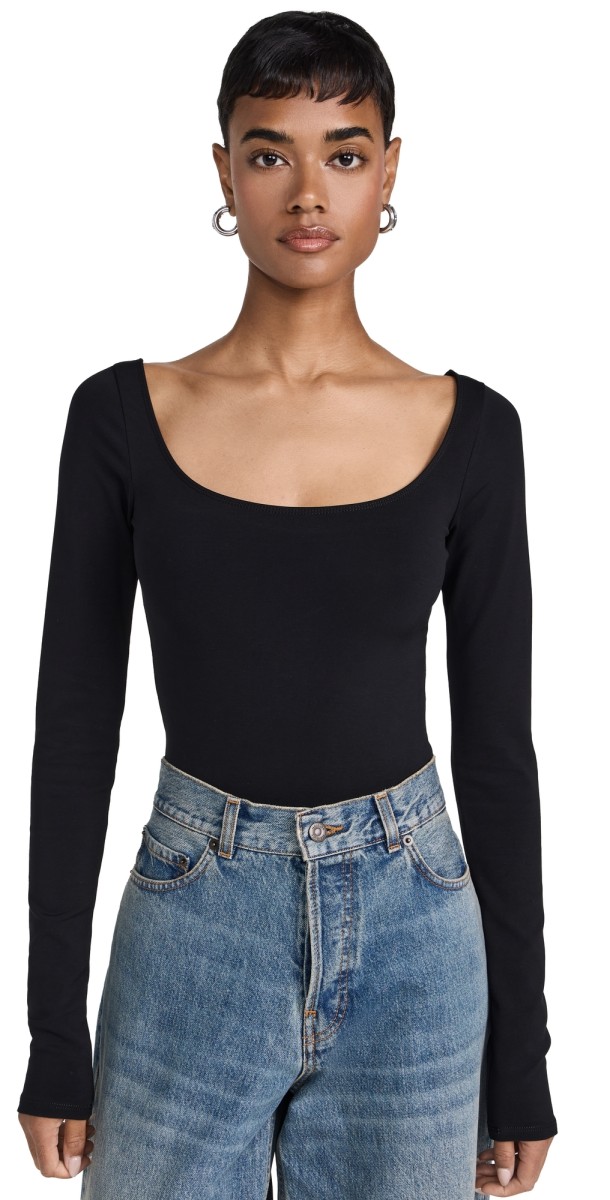 RE/DONE Scoop Neck Thong Bodysuit Black