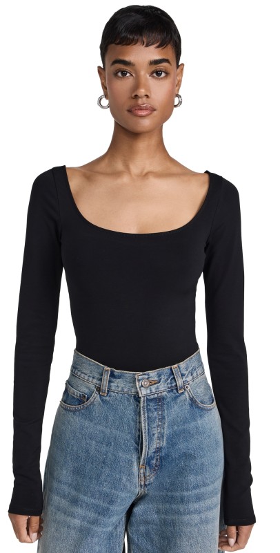 RE/DONE Scoop Neck Thong Bodysuit Black