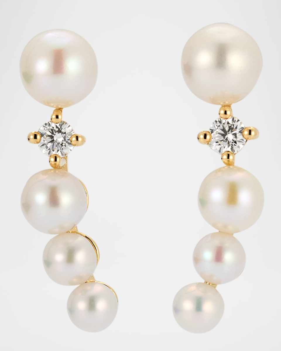 14K Yellow Gold Diamond and Freshwater Pearl Earrings, 3-5mm
