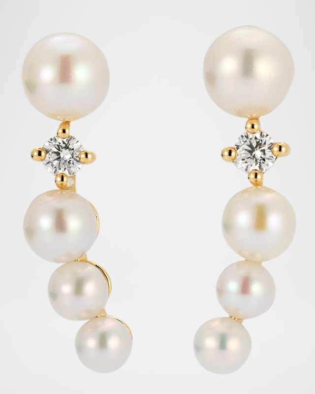 14K Yellow Gold Diamond and Freshwater Pearl Earrings, 3-5mm