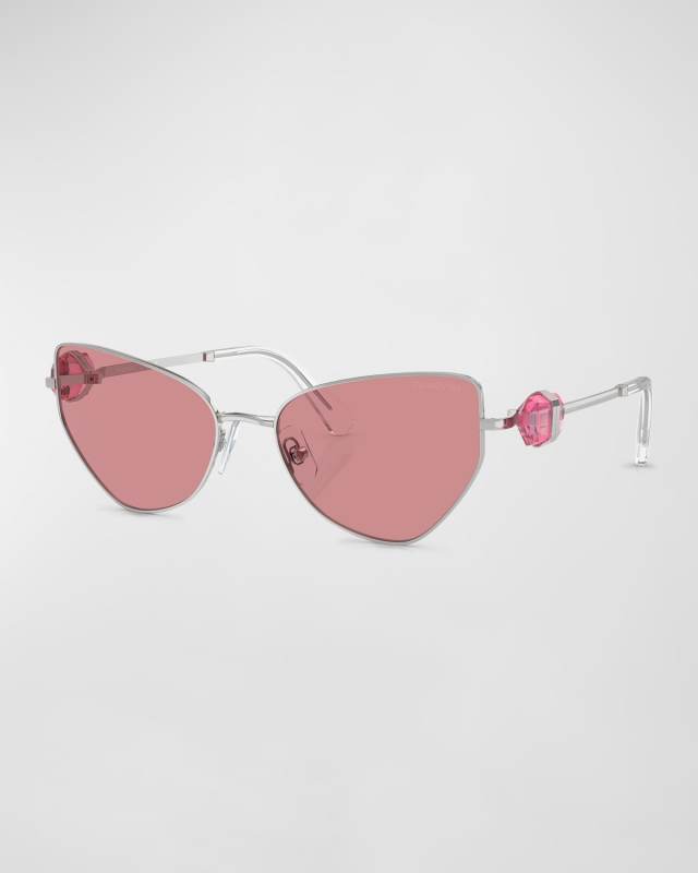Full-Cut Crystal Metal Cat-Eye Sunglasses