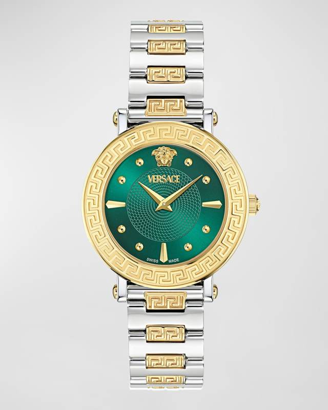 35mm Greca Sphere Watch with Bracelet Strap, Two Tone/Green