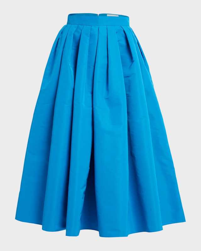 Pleated Polyfaille Circle Midi Skirt