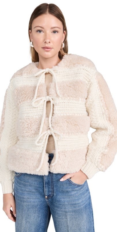 Sea Gisele Faux Fur Applique Jacket Cream