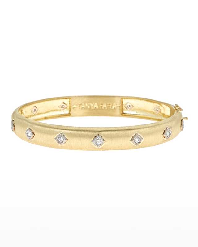 Wide Modern Etruscan Diamond Bezel Bangle Bracelet