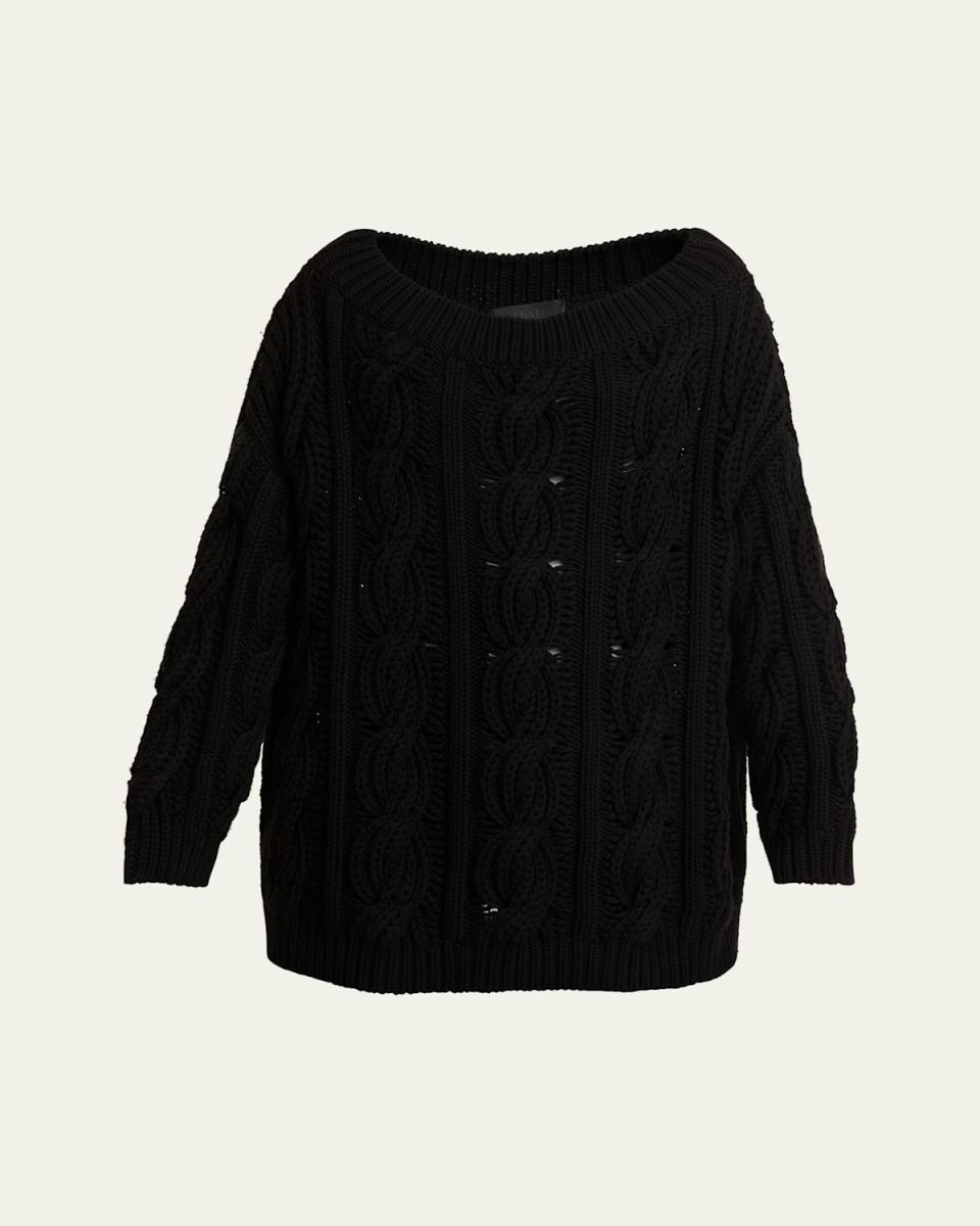 Off-Shoulder Cable Wool Sweater