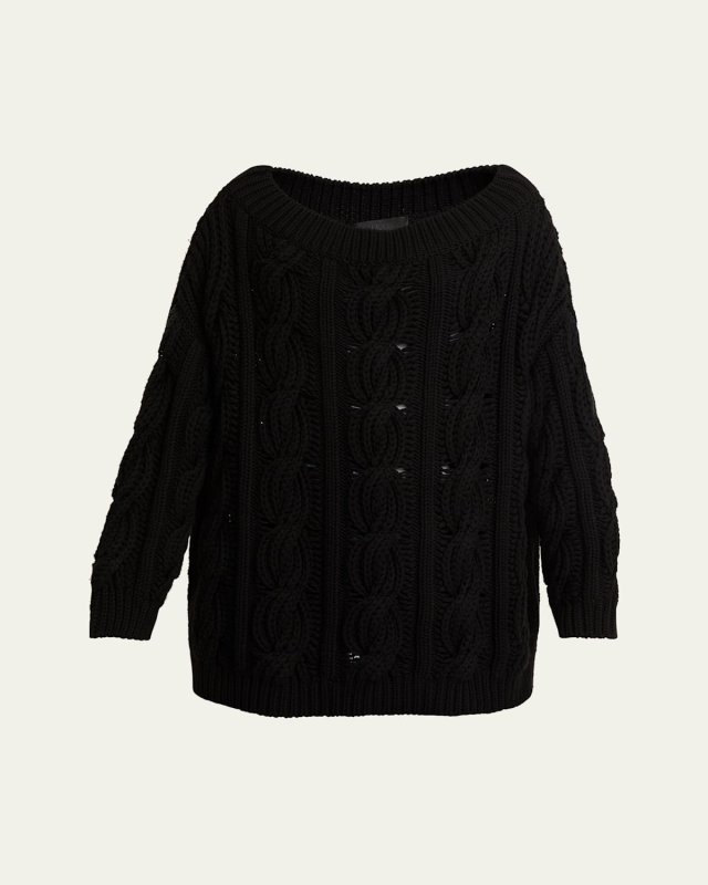 Off-Shoulder Cable Wool Sweater