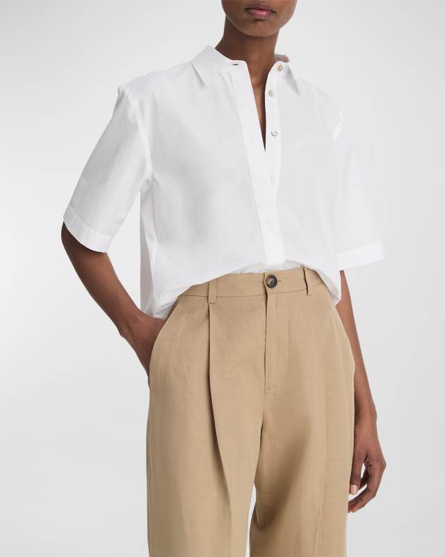 Short-Sleeve Cropped Cotton Shirt