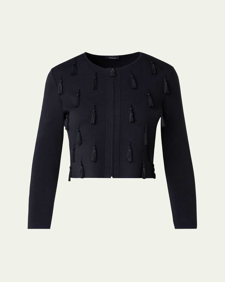 Tassel Zip Front Cropped Knit Cardigan