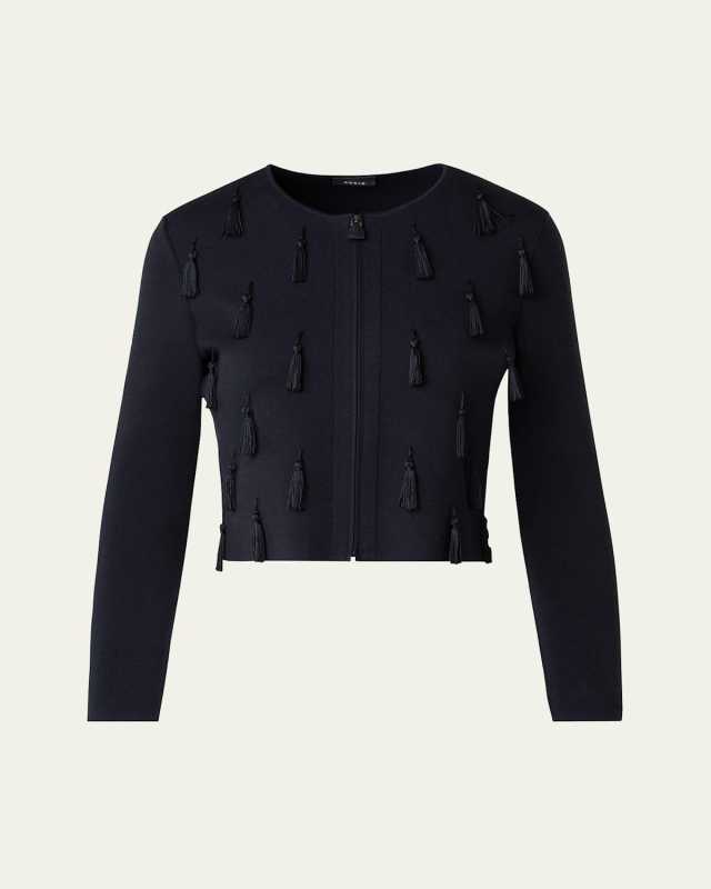 Tassel Zip Front Cropped Knit Cardigan