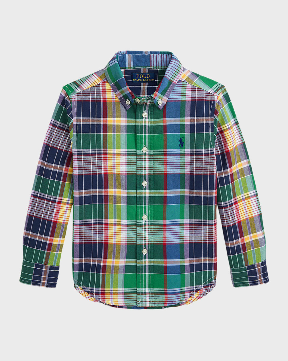 Boy's Embroidered Pony Plaid-Print Oxford Shirt, Size S-XL