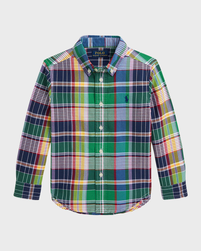 Boy's Embroidered Pony Plaid-Print Oxford Shirt, Size S-XL