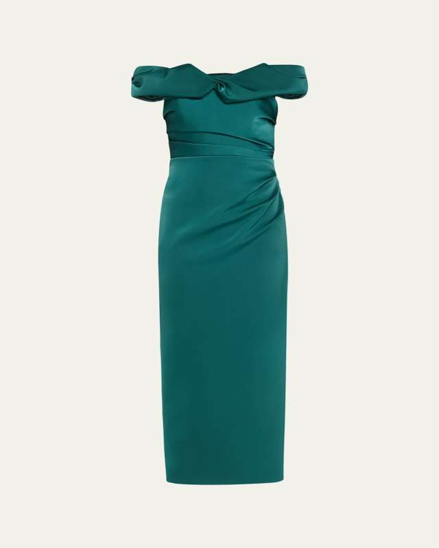 Daria Twisted Draped Off-The-Shoulder Midi Dress