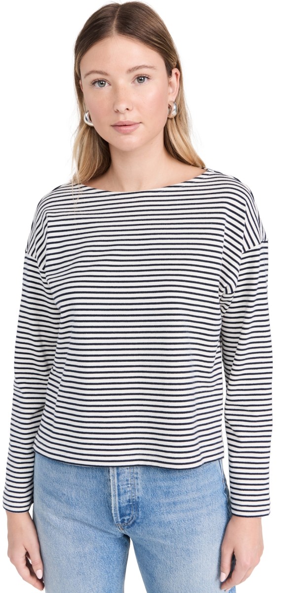 RAILS Macy Long Sleeve Tee Ivory Navy Micro Stripe