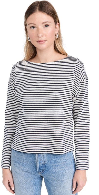 RAILS Macy Long Sleeve Tee Ivory Navy Micro Stripe