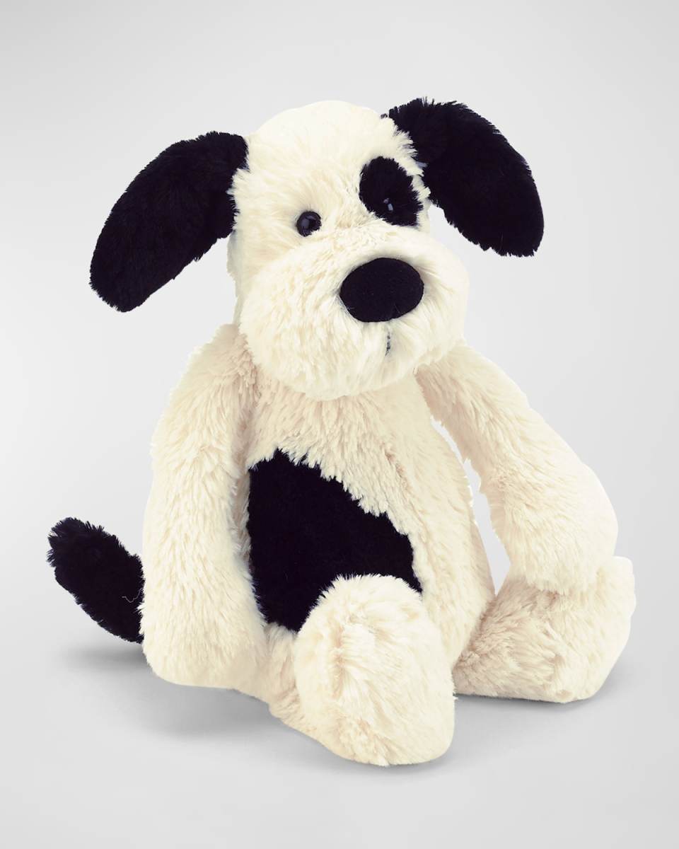 Medium Bashful Puppy Stuffed Animal, Black/White