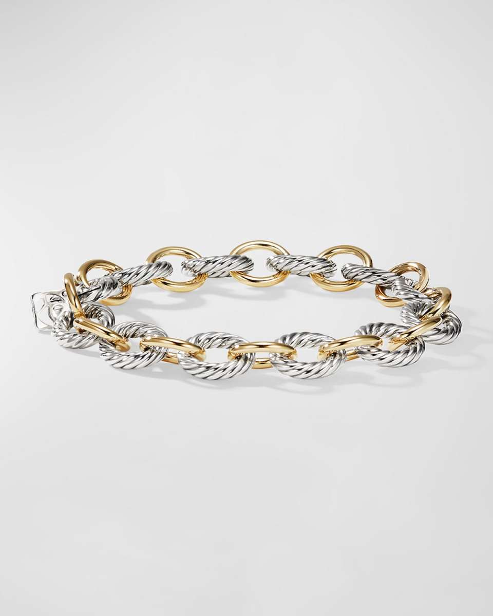 Oval Link Chain Bracelet in Silver with 18K Gold, 10mm