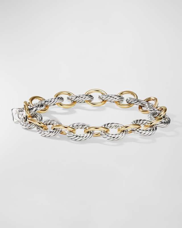 Oval Link Chain Bracelet in Silver with 18K Gold, 10mm