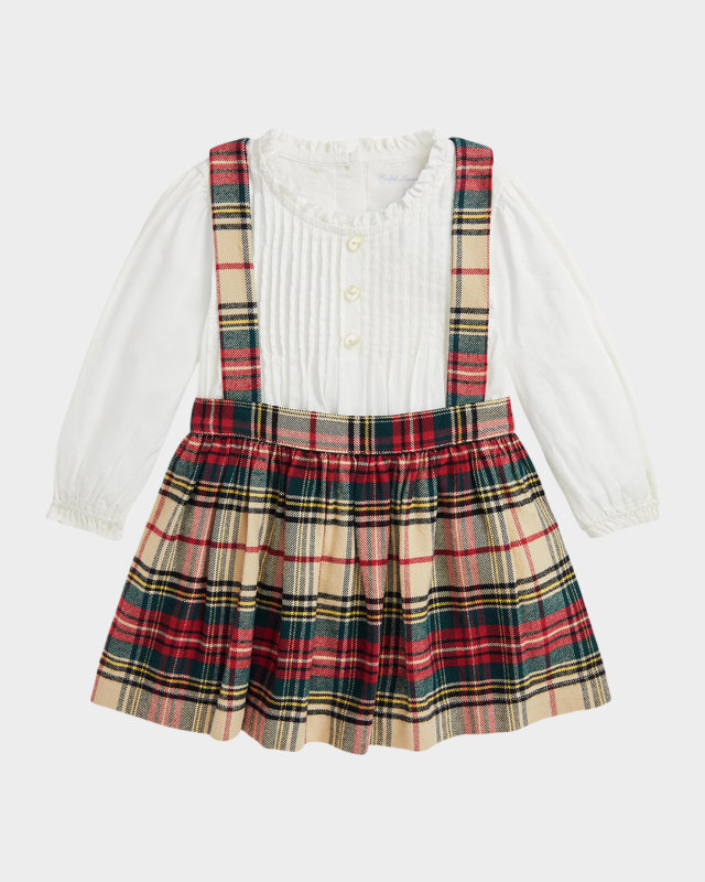 Girl's Plaid-Print Skirt W/ Bodysuit Set, Size 9M-