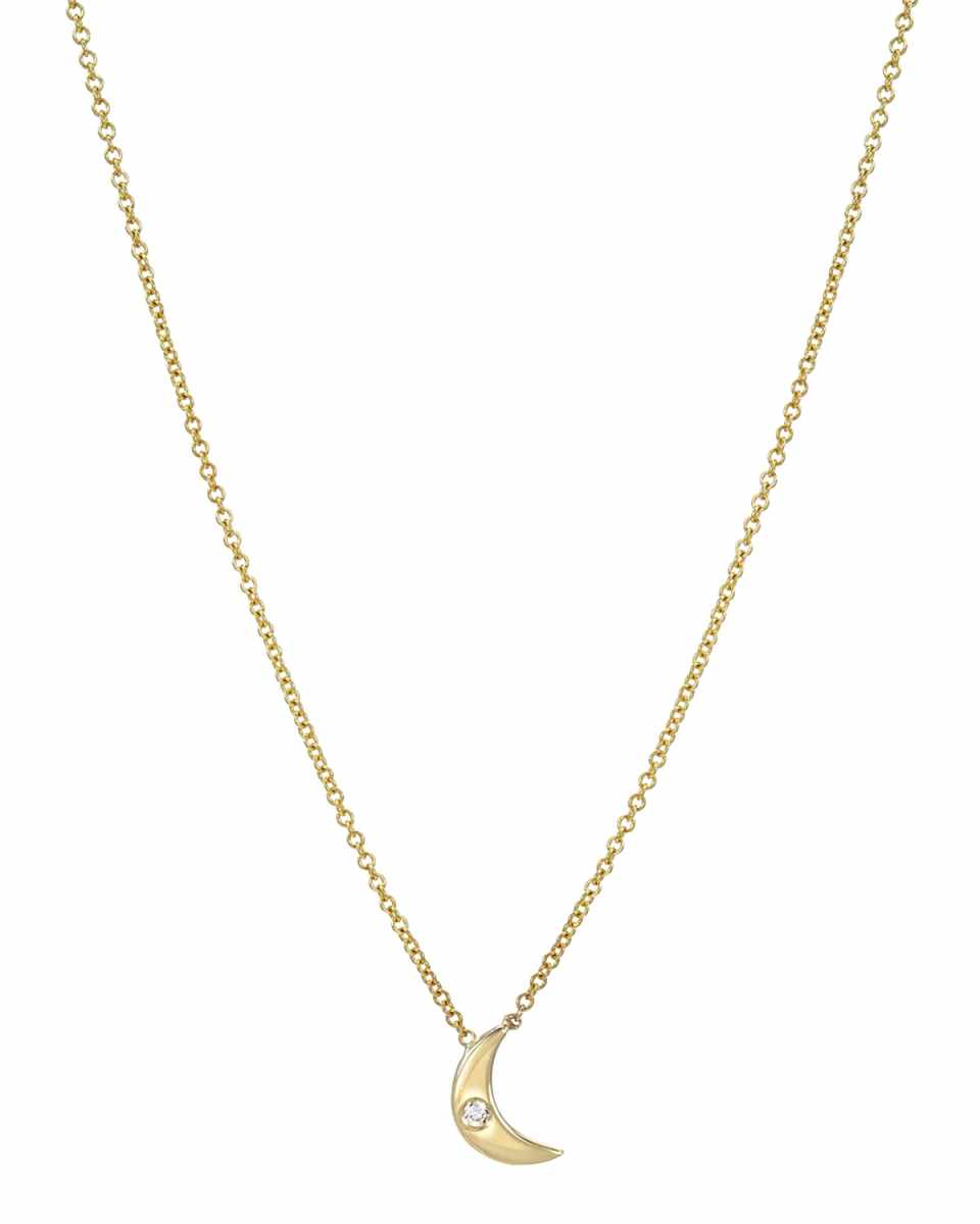 14k Gold 1-Diamond Moon Necklace