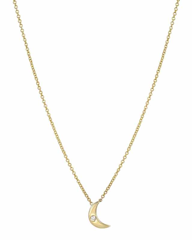 14k Gold 1-Diamond Moon Necklace