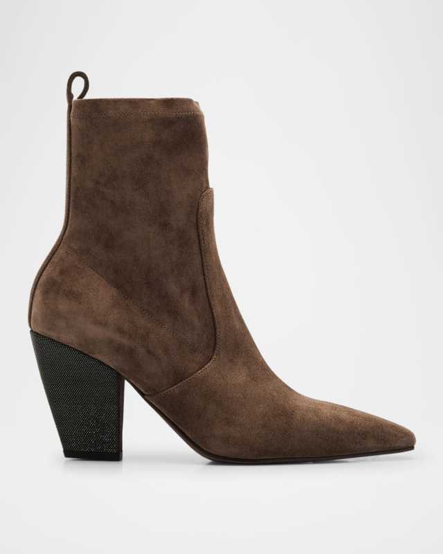Suede Monili-Heel Western Booties