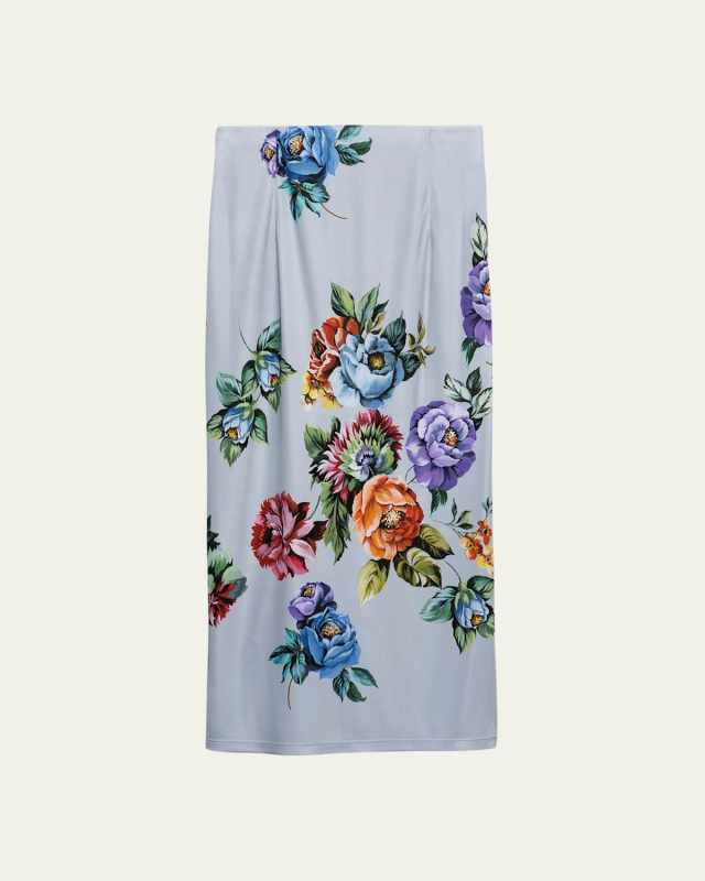 Floral Organzino Pencil Midi Skirt