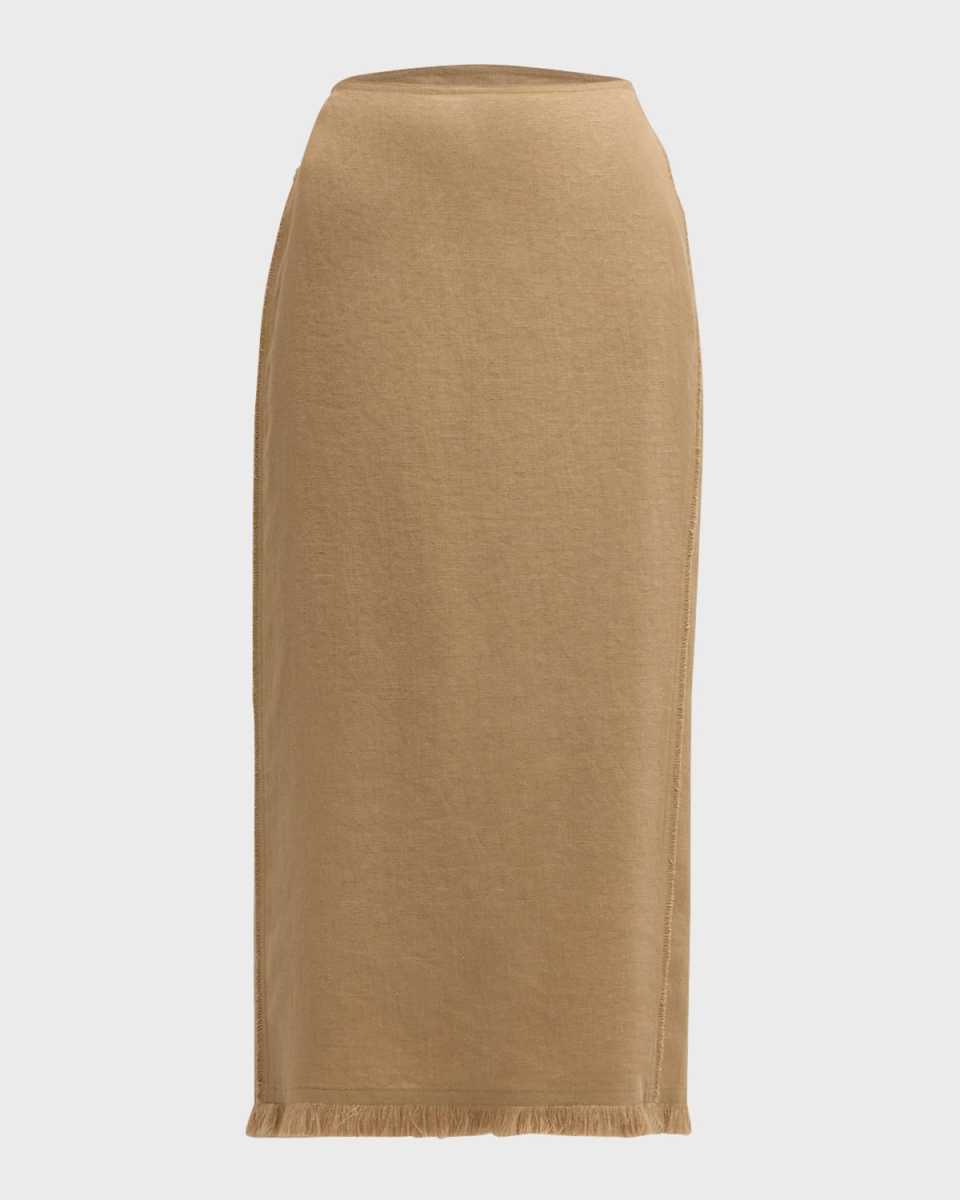 Fringe-Trim Linen Pencil Skirt