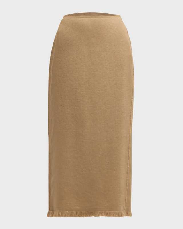Fringe-Trim Linen Pencil Skirt